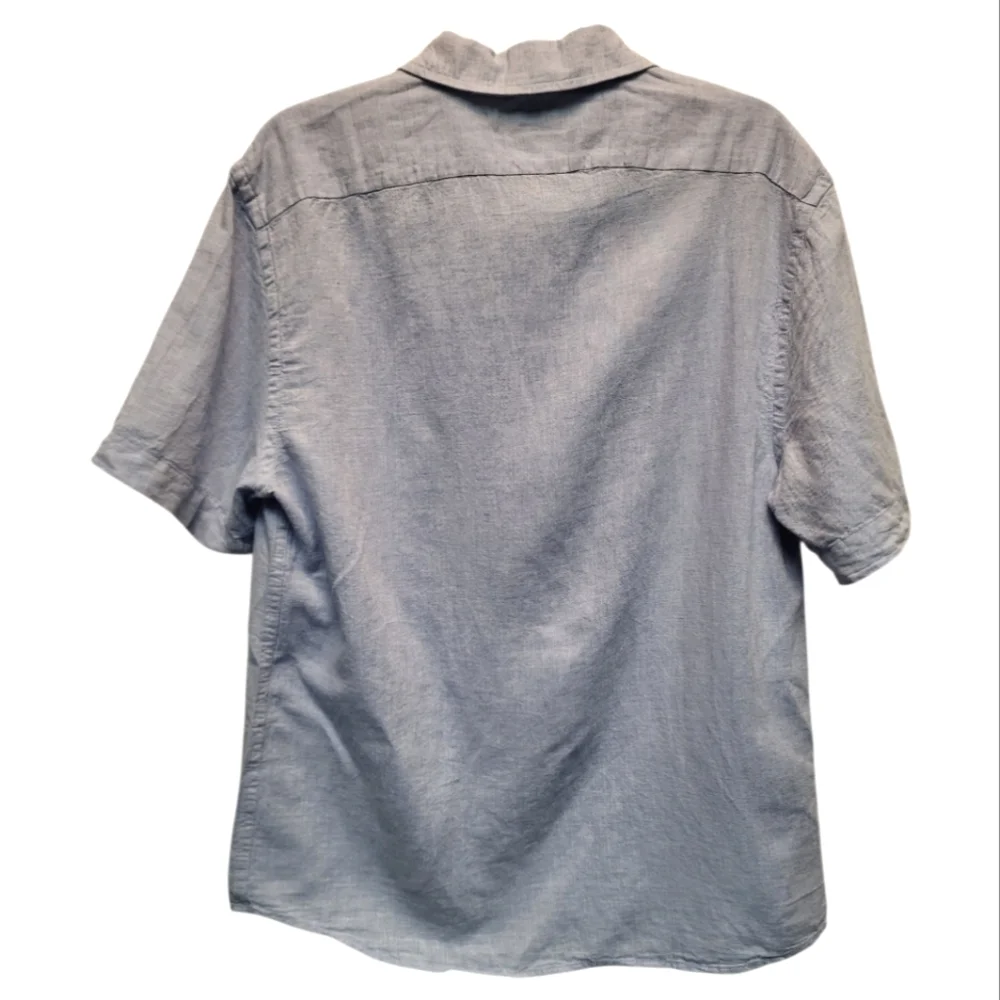 NWT Banana Republic Mens Light Blue Short Sleeve Linen Blend Slim Fit Shirt-Sz M